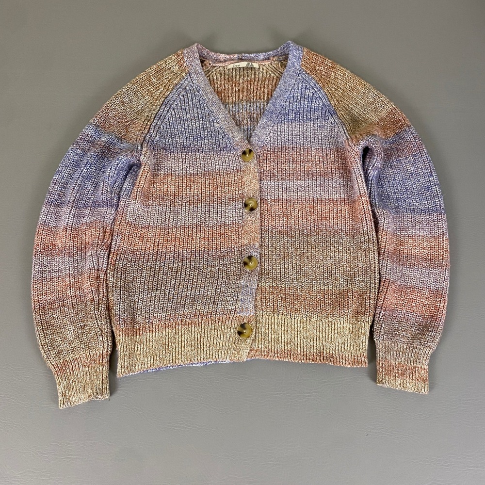 Dex Cardigan Sweater Women's XL Colorful Red Purple Knit‎ Button Front V-Neck